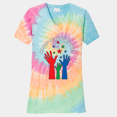 Hands Of Opportunity - Ladies Tie Dye V Neck Tee Thumbnail